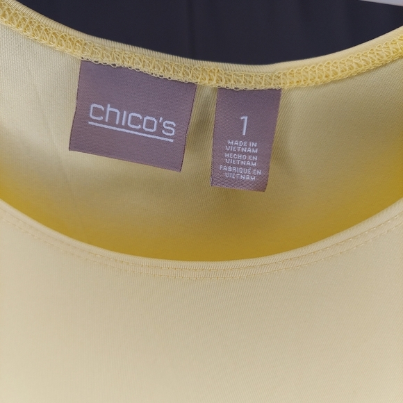 Chicos Tank Top Women Medium 1 Nylon Yellow Stretch Knit Scoop Neck Pullon NWOT - Picture 5 of 6